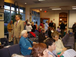 Library supporters gather prior to Commission Meeting