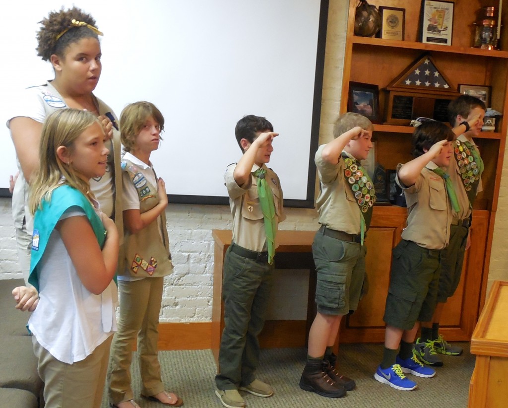 North Florida Council, Boy Scouts of America, Troop 701 chartered by United Memorial Methodist Church-Fernandina Beach and the Girl Scouts of Gateway Council, Troop 269 led the Pledge of Allegiance to begin the meeting.