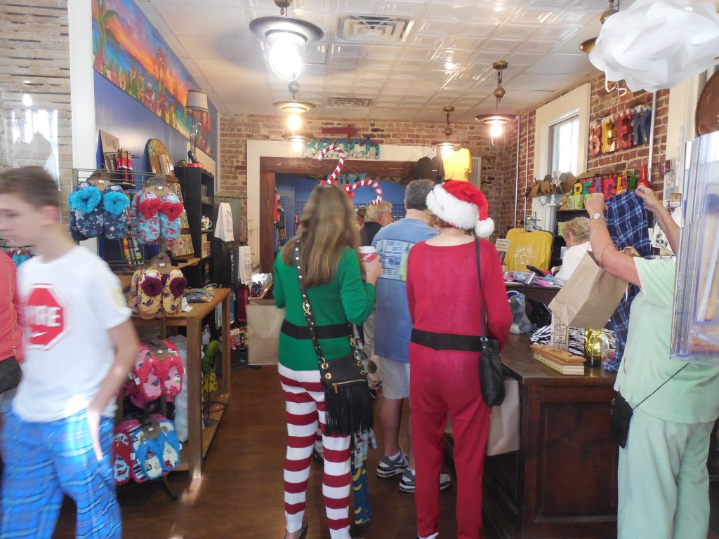 Pajama clad shoppers jammed downtown Fernandina shops.